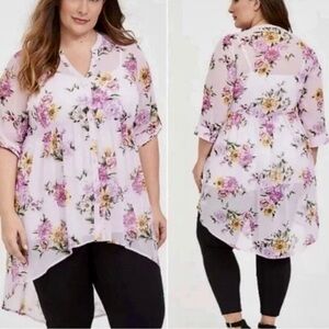 TORRID Lexie Pink Floral Hi-Lo Popover Babydoll Tunic Top Blouse Shirt Dress 1